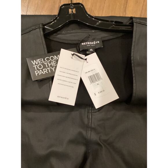 Retrofete Mckinnon Black Coated Denim Jumpsuit Plunge Flare Leg XL NWT - Picture 7 of 11